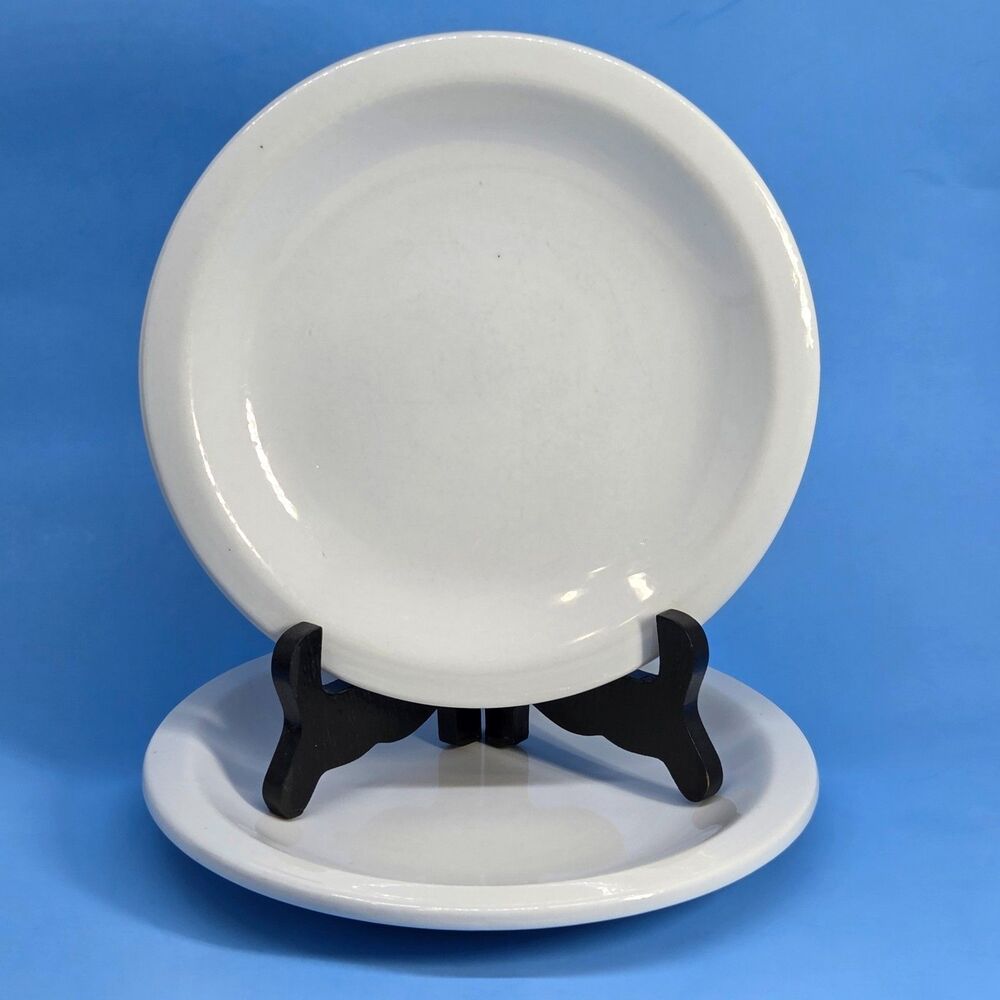 Culinary Arts Cafeware Set Of 2 White 7 3/4" Salad Dessert Plates Heavy Rimmed